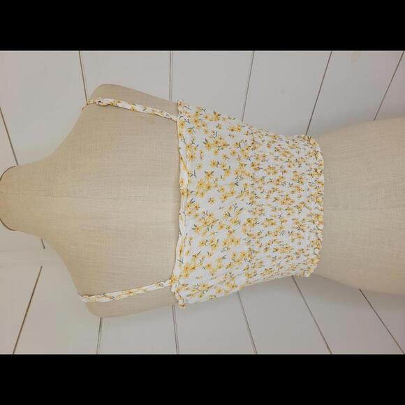 American Eagle Outfitters xs white & yellow floral elasticized crop top - Picture 2 of 3